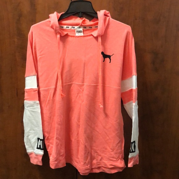 PINK, coral/white oversized hoodie, size XS - Picture 1 of 4